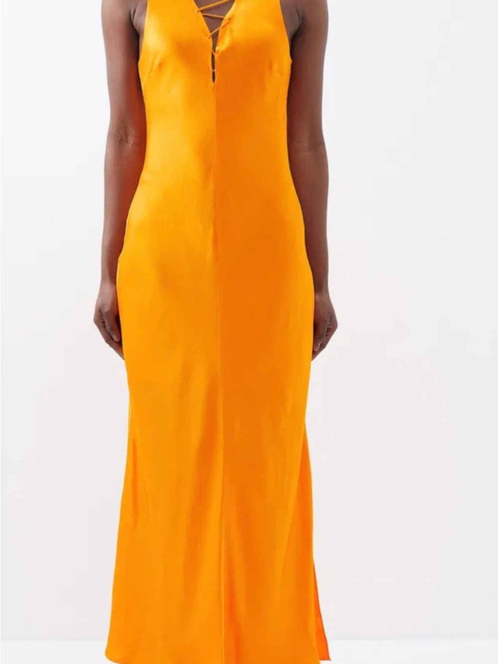 Frame Denim Vibrant Orange Maxi Slip Dress with Lace-Up V-Neck
